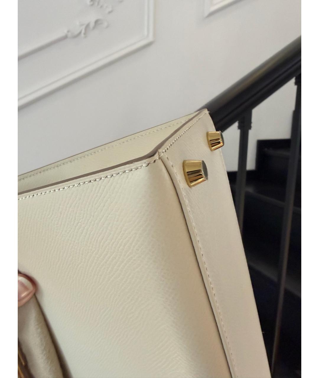 HERMES Бежевая кожаная сумка с короткими ручками, фото 6