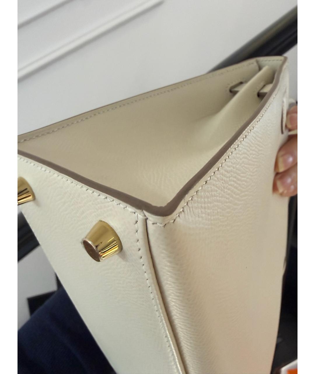 HERMES Бежевая кожаная сумка с короткими ручками, фото 7