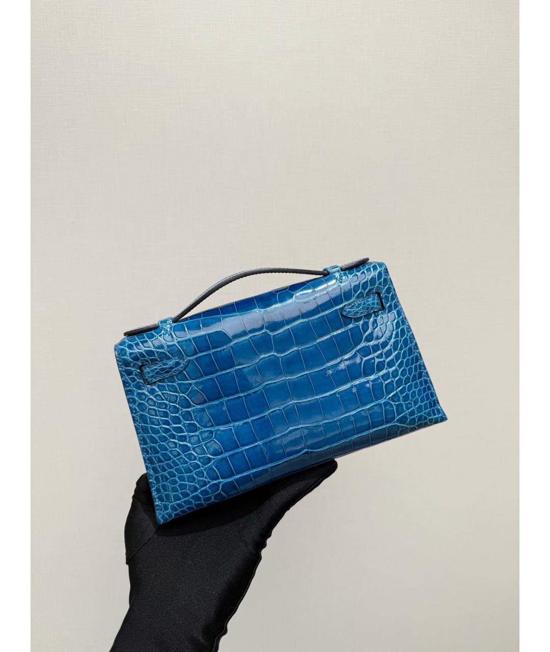 HERMES Голубая сумка тоут из лакированной кожи, фото 7