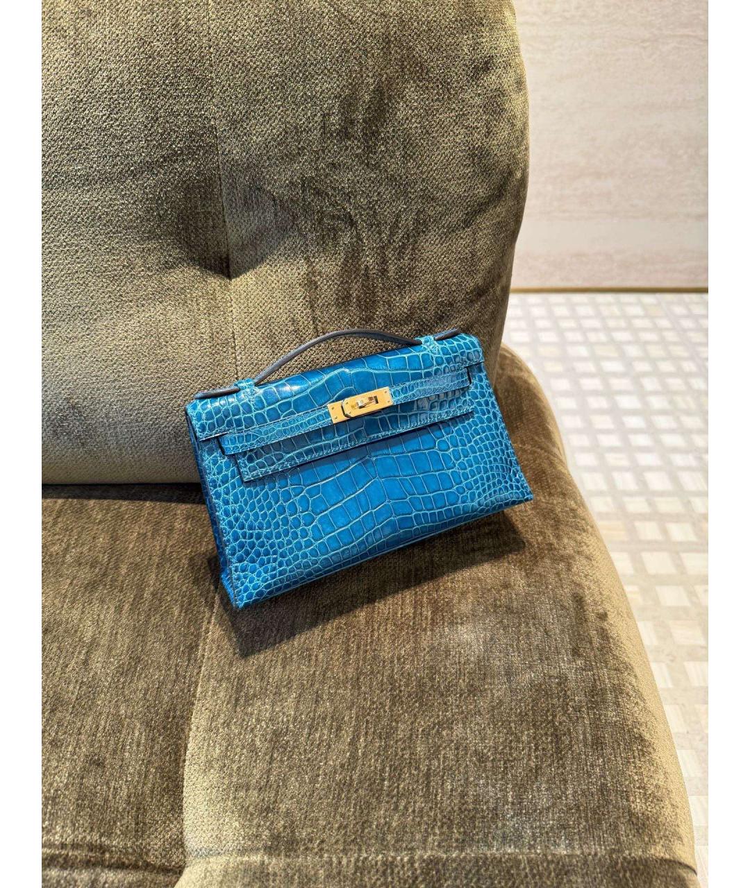 HERMES Голубая сумка тоут из лакированной кожи, фото 8