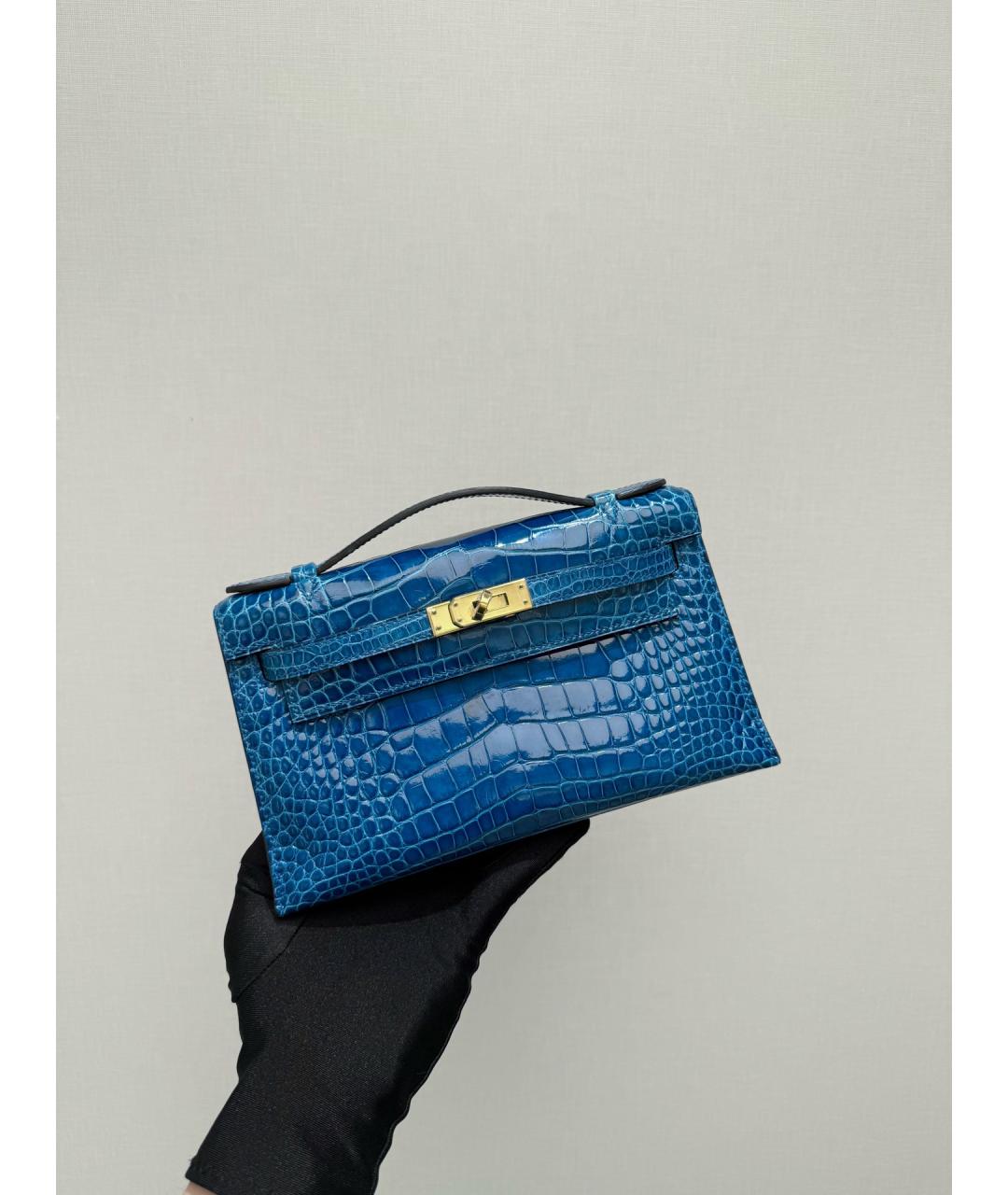 HERMES Голубая сумка тоут из лакированной кожи, фото 6