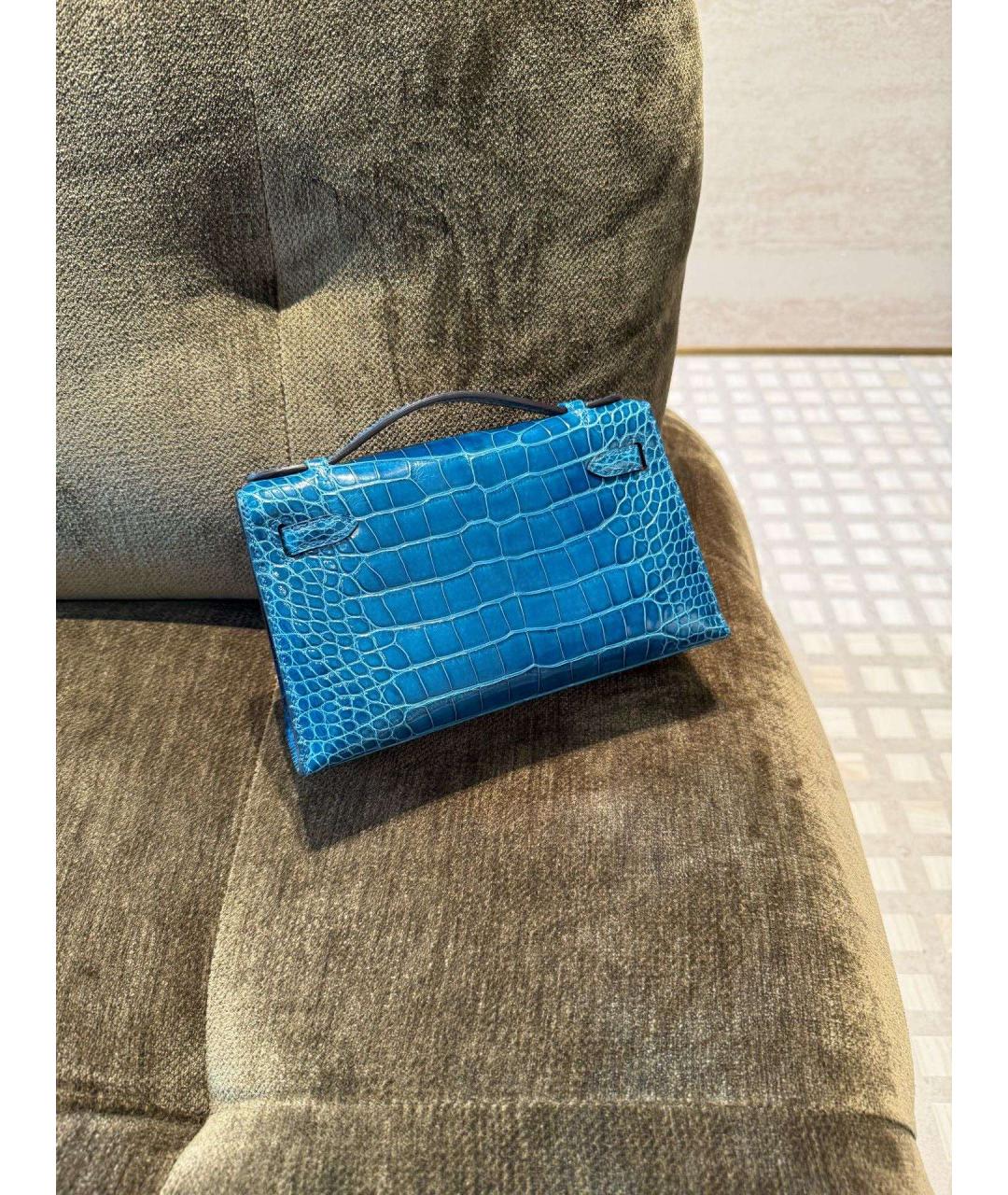 HERMES Голубая сумка тоут из лакированной кожи, фото 2