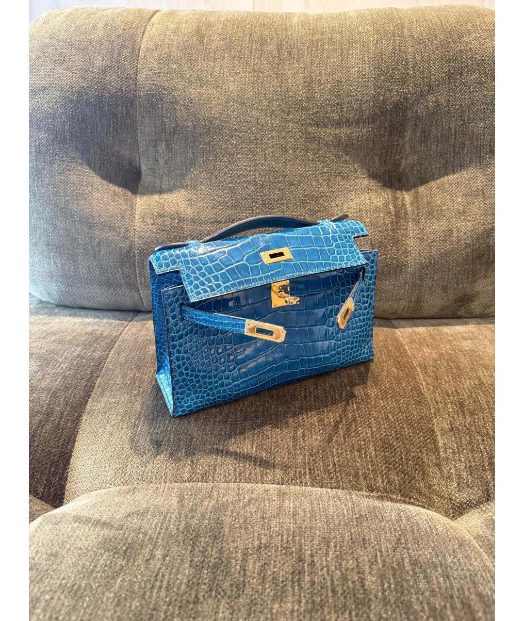 HERMES Голубая сумка тоут из лакированной кожи, фото 5