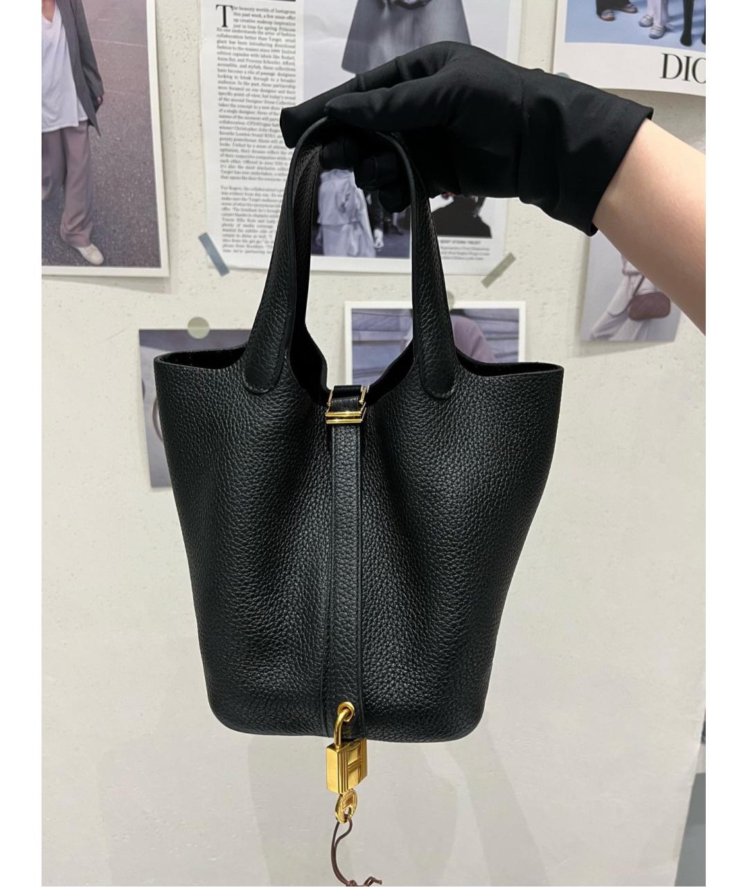 HERMES Черная кожаная сумка тоут, фото 4