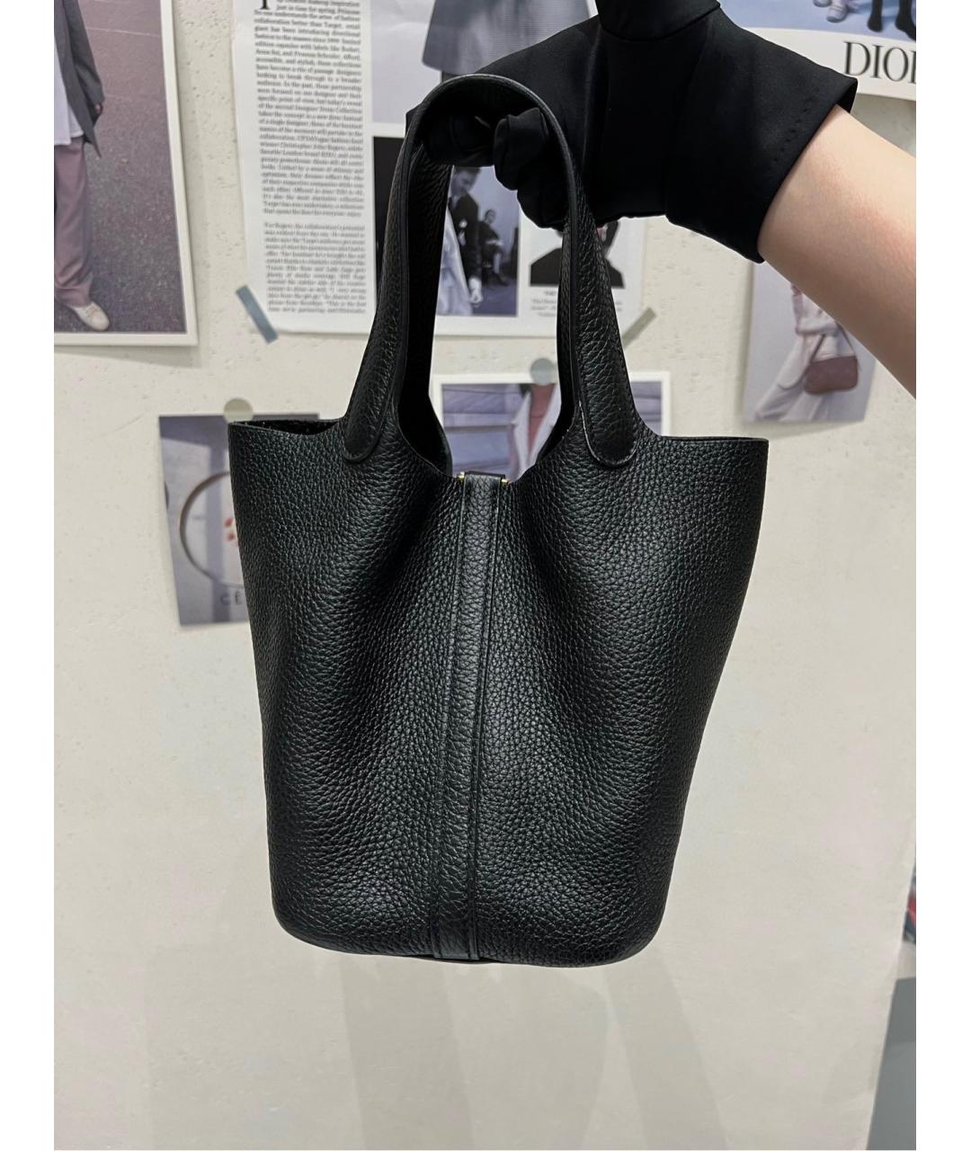 HERMES Черная кожаная сумка тоут, фото 2