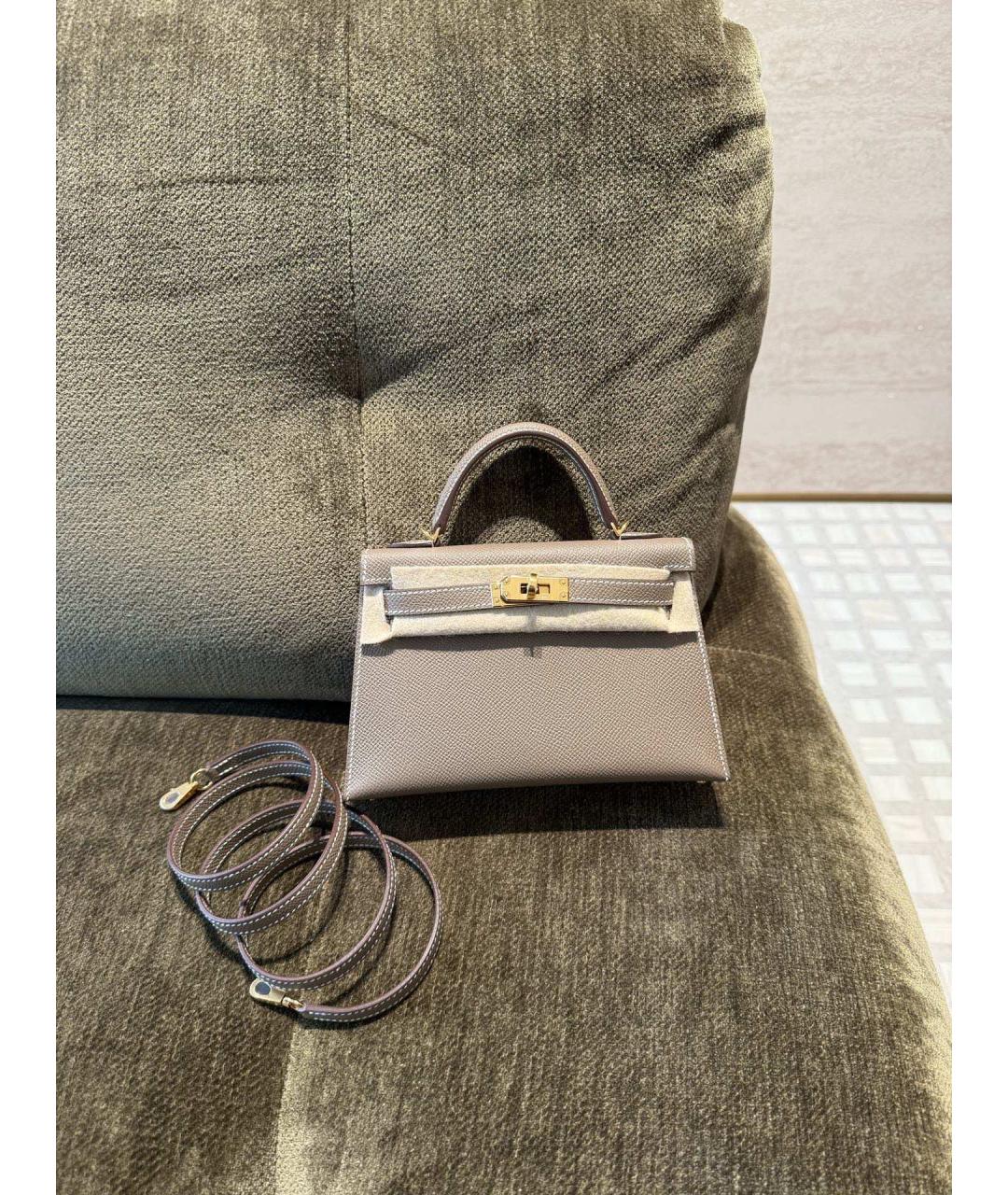 HERMES Серая кожаная сумка с короткими ручками, фото 5