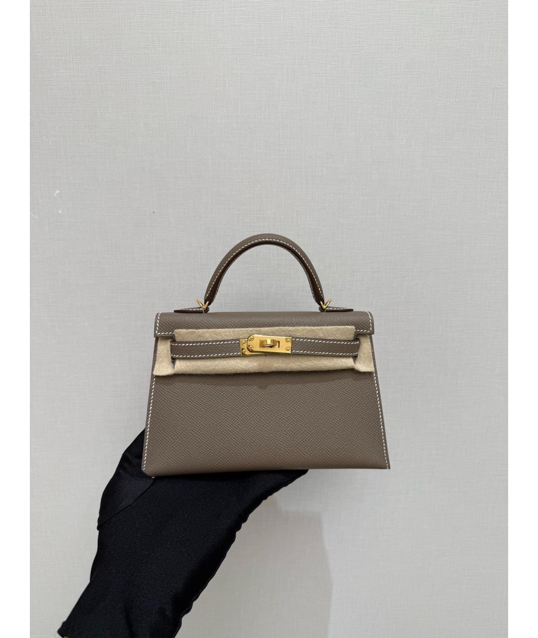 HERMES Серая кожаная сумка с короткими ручками, фото 3
