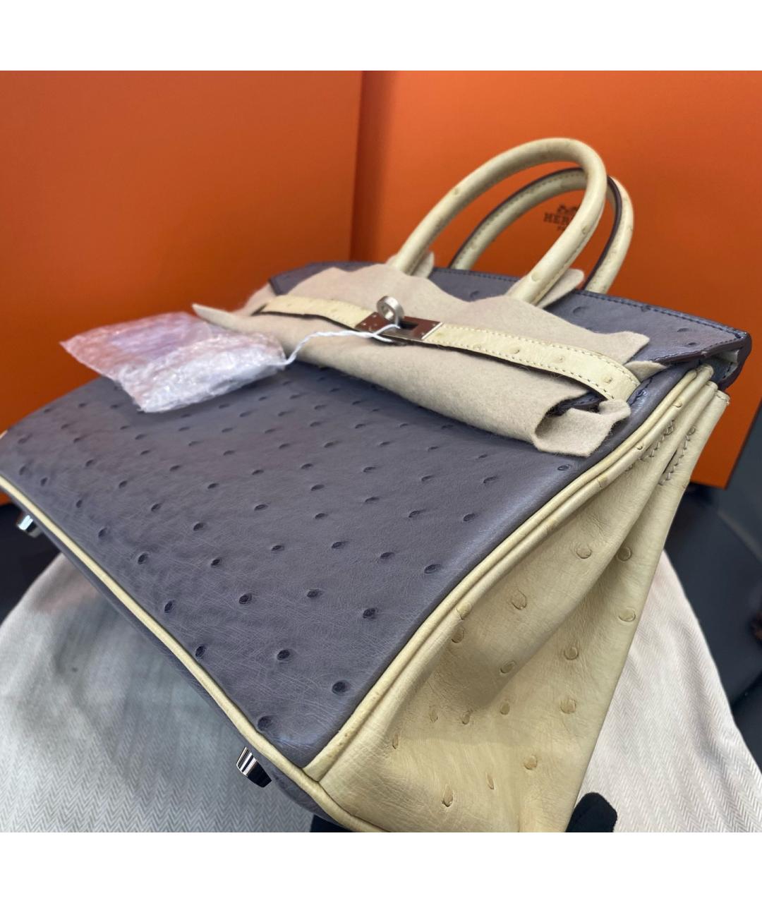 HERMES Серая кожаная сумка с короткими ручками, фото 5