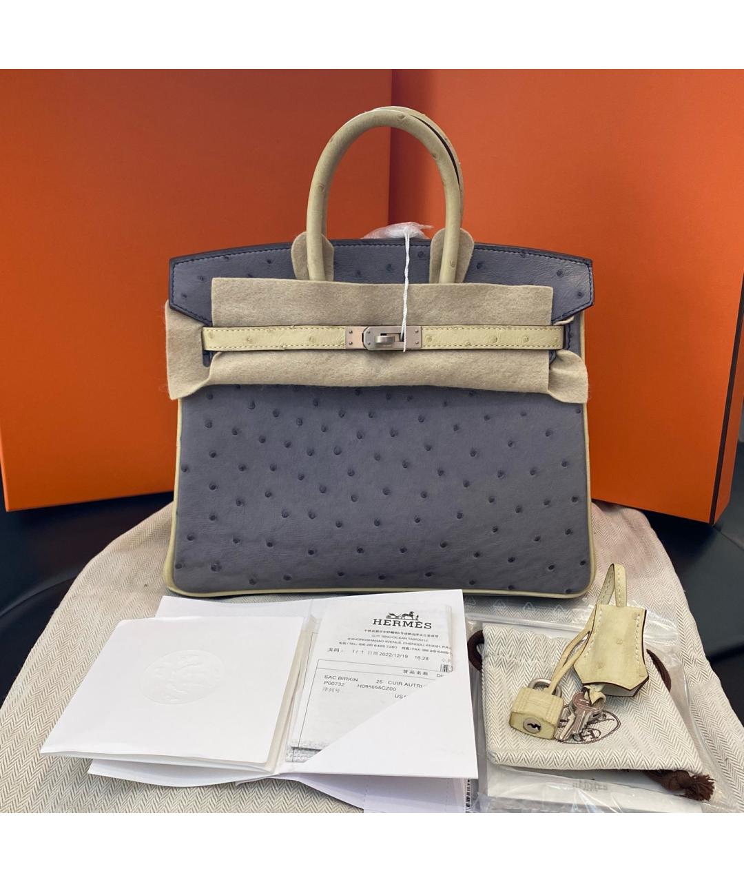 HERMES Серая кожаная сумка с короткими ручками, фото 9