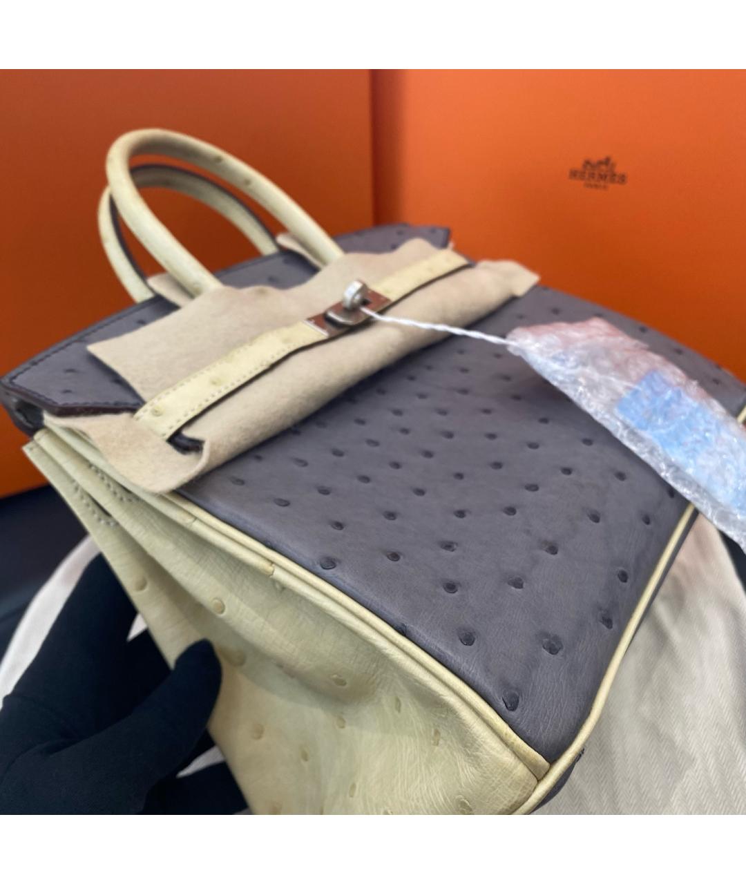 HERMES Серая кожаная сумка с короткими ручками, фото 6