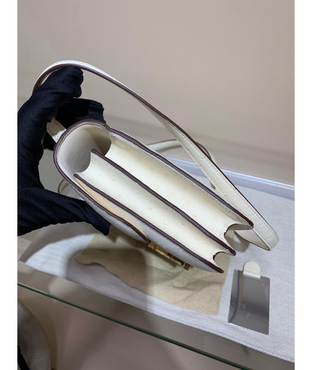 HERMES Белая кожаная сумка через плечо, фото 3