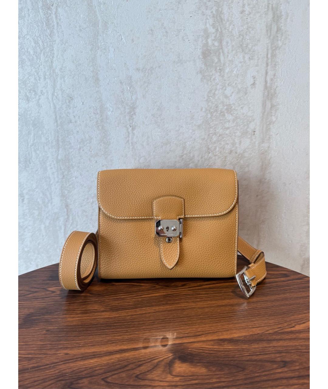 HERMES Желтая кожаная сумка через плечо, фото 4