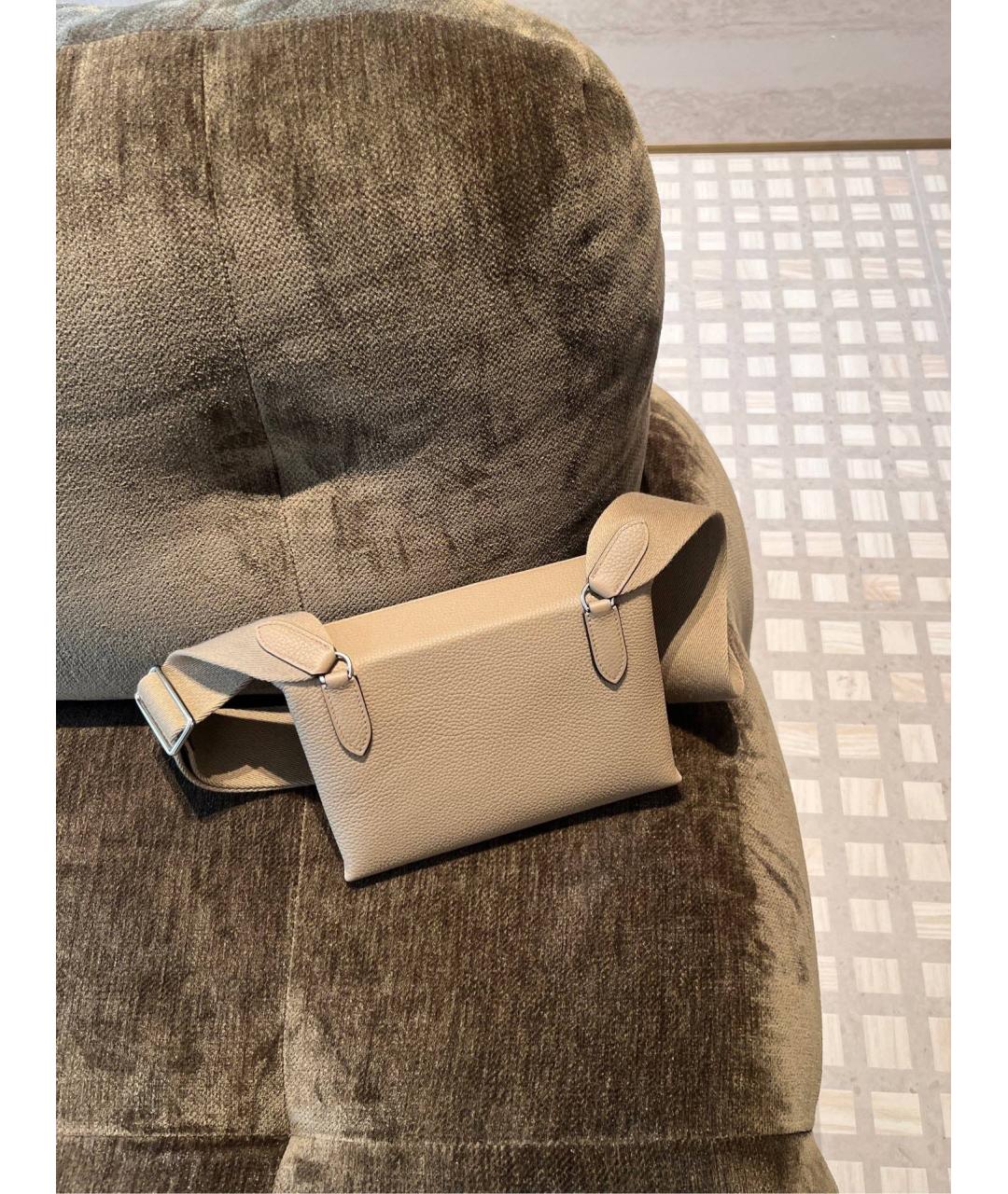 HERMES Бежевая кожаная сумка через плечо, фото 3