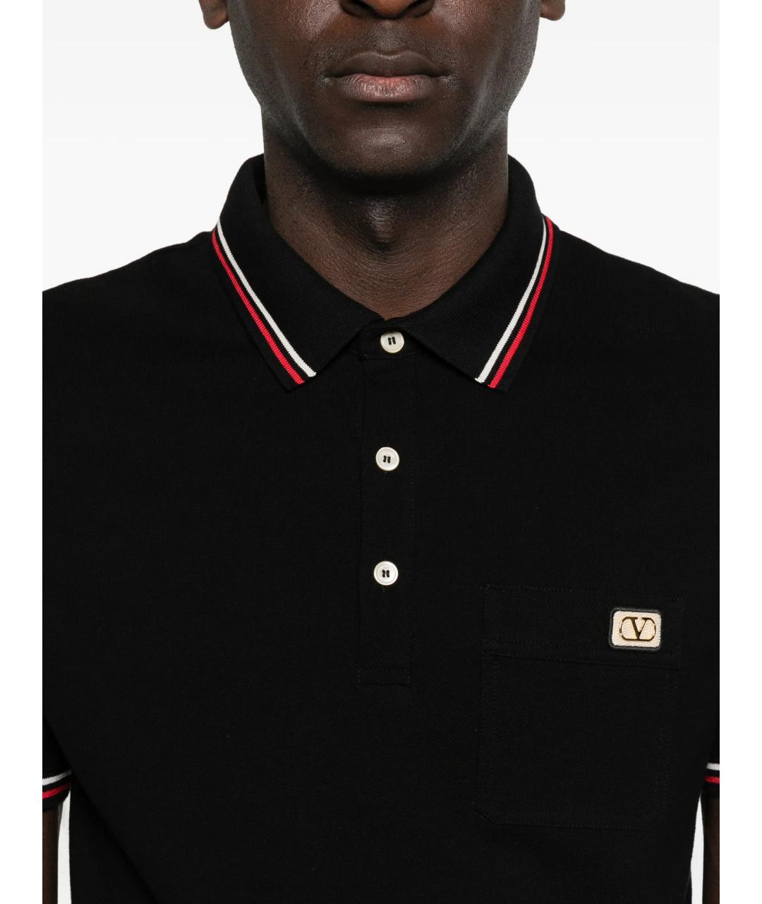 VALENTINO Черное хлопковое поло с коротким рукавом, фото 5