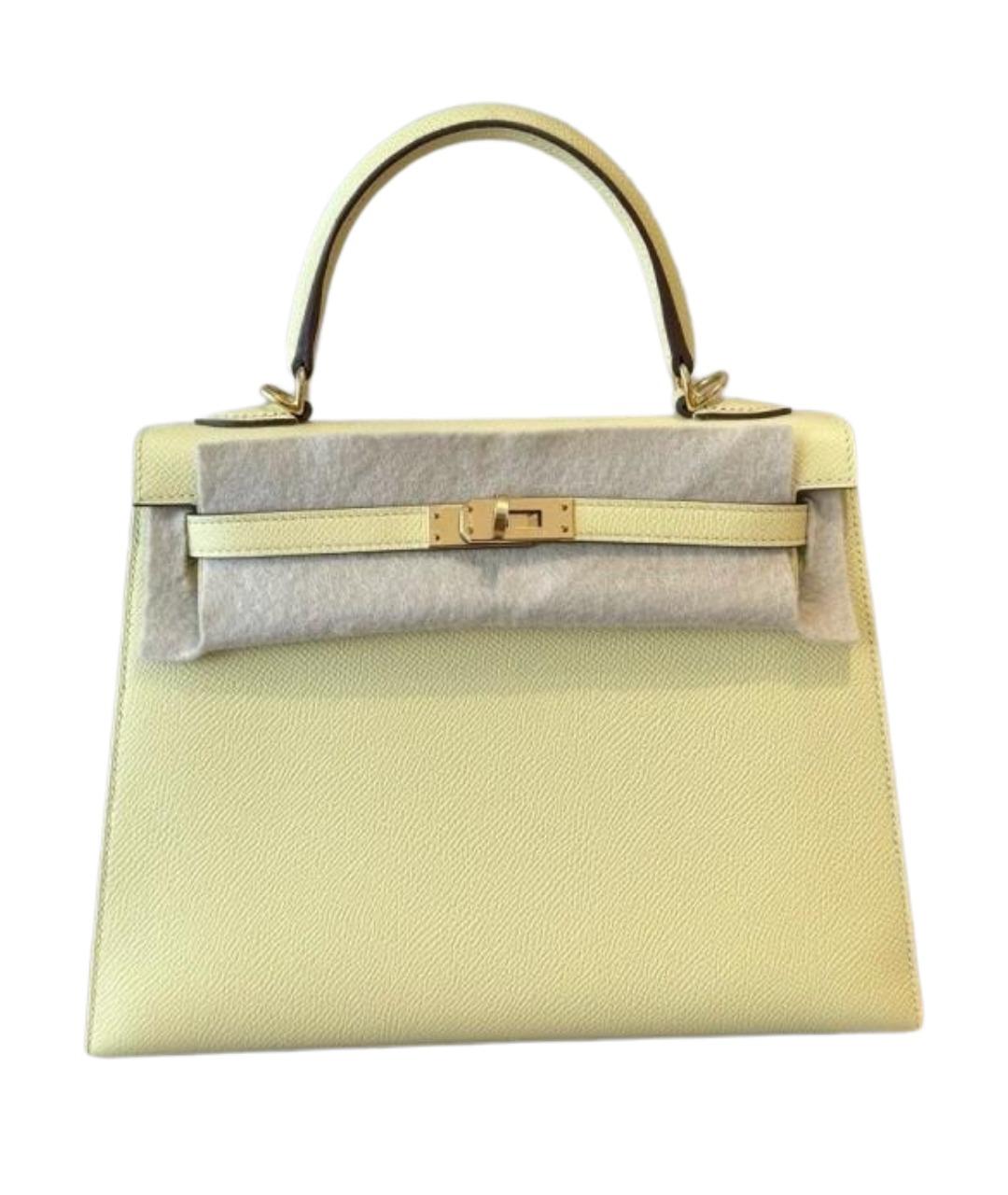 HERMES Желтая кожаная сумка с короткими ручками, фото 1