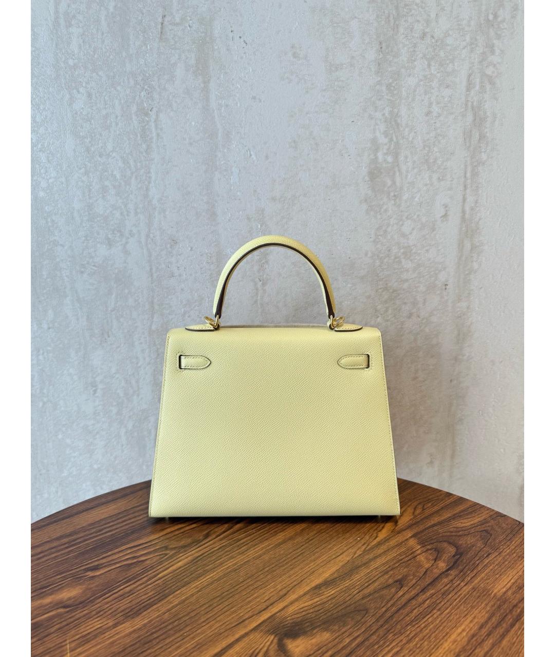 HERMES Желтая кожаная сумка с короткими ручками, фото 6