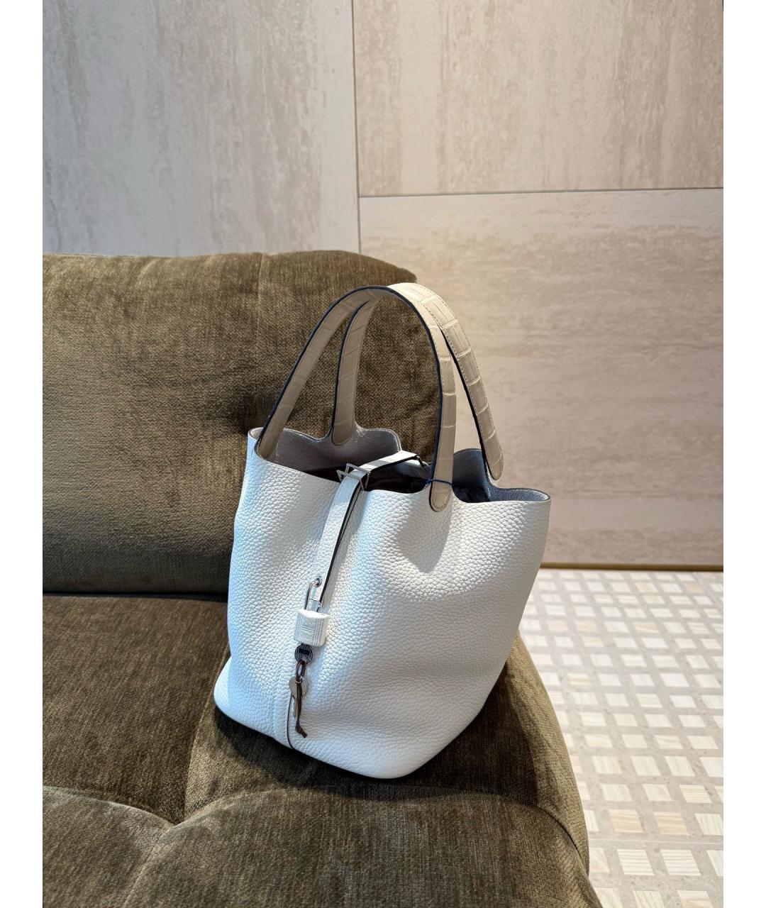 HERMES Белая кожаная сумка с короткими ручками, фото 4