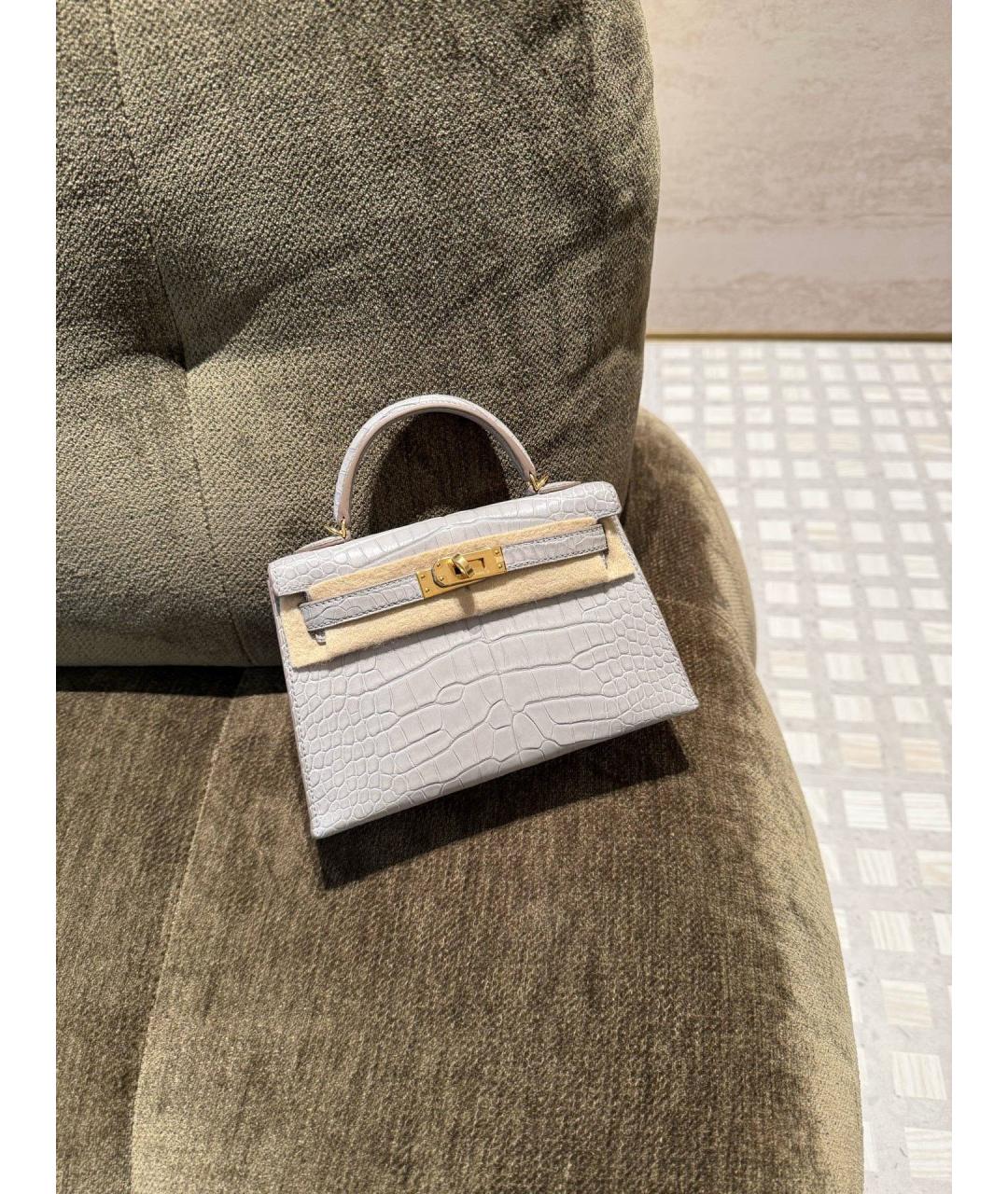 HERMES Серая кожаная сумка с короткими ручками, фото 3