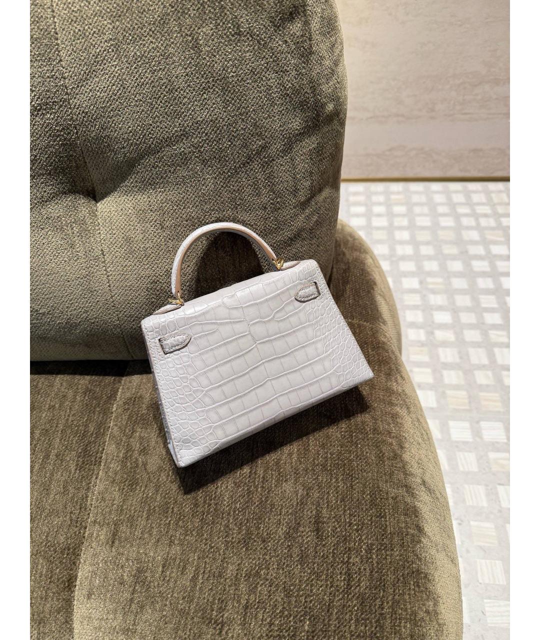 HERMES Серая кожаная сумка с короткими ручками, фото 4