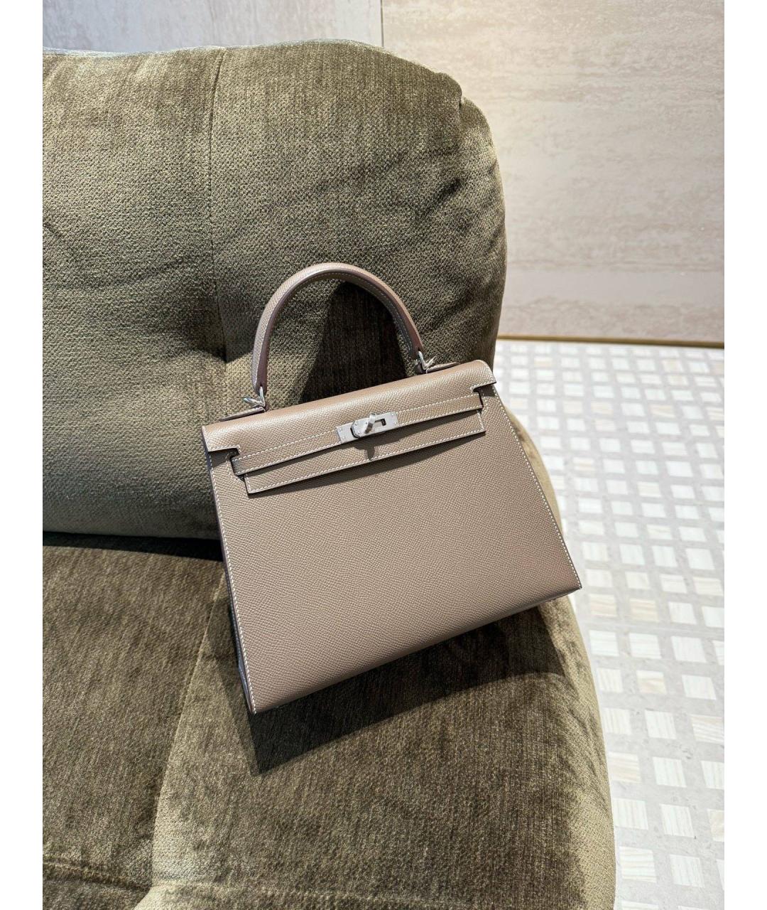 HERMES Бежевая кожаная сумка с короткими ручками, фото 3