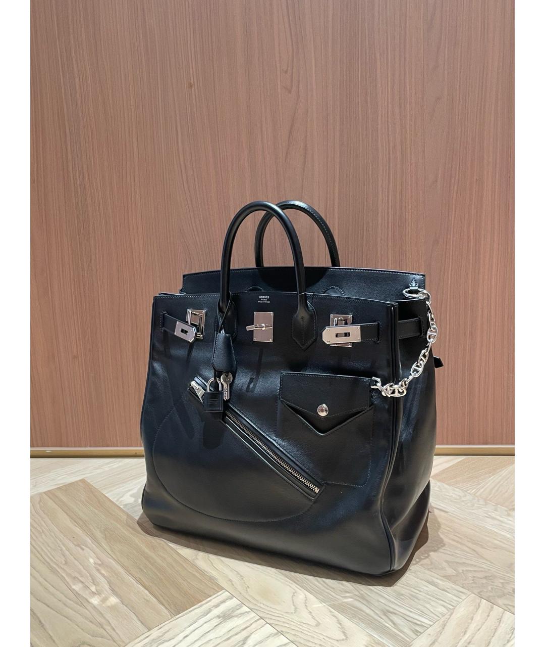 HERMES Черная кожаная сумка тоут, фото 2