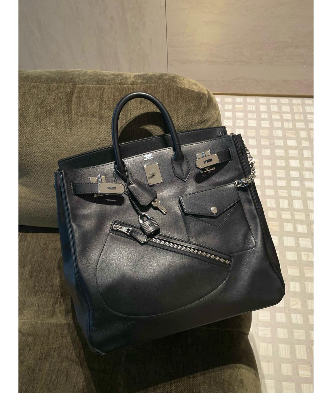 HERMES Черная кожаная сумка тоут, фото 5