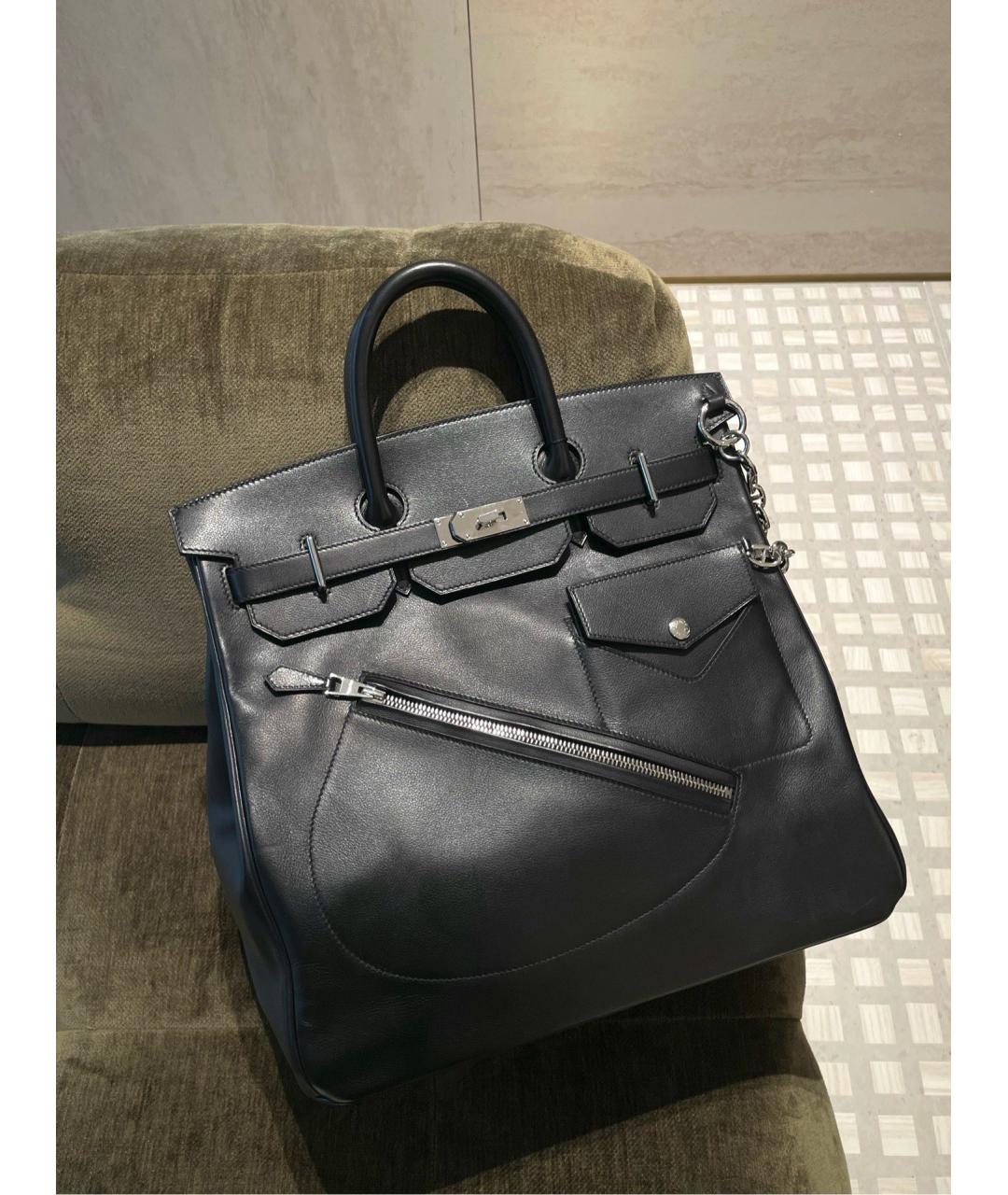 HERMES Черная кожаная сумка тоут, фото 4