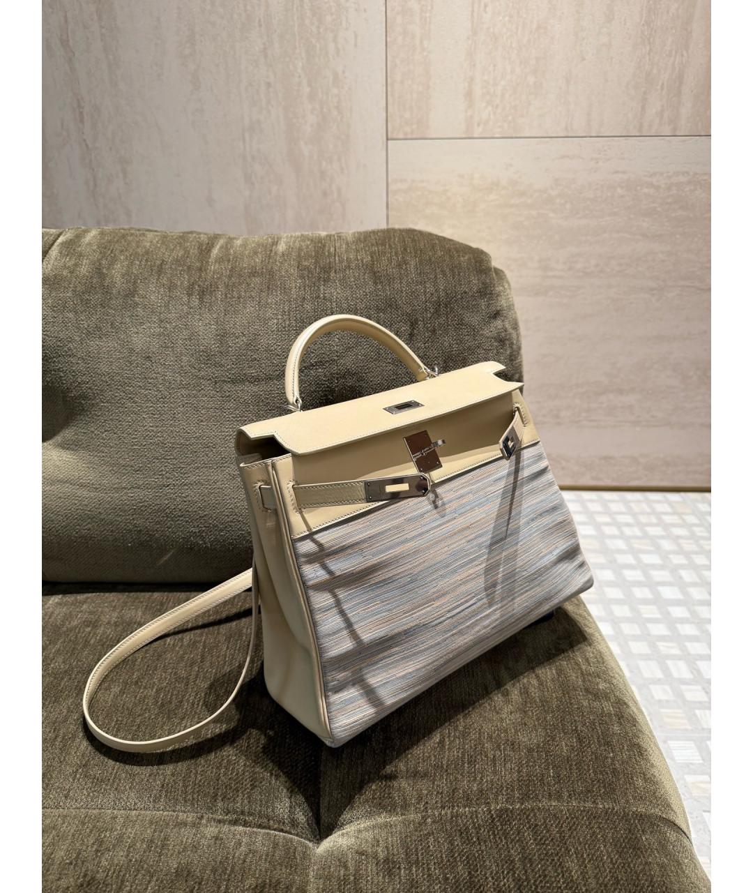 HERMES Бежевая кожаная сумка с короткими ручками, фото 2