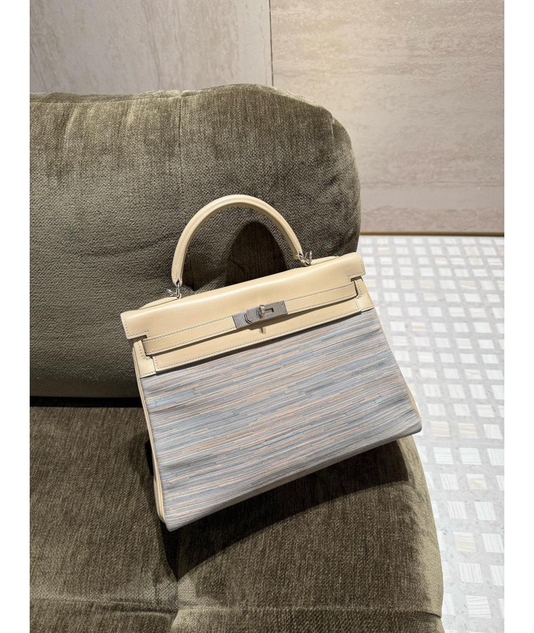 HERMES Бежевая кожаная сумка с короткими ручками, фото 3