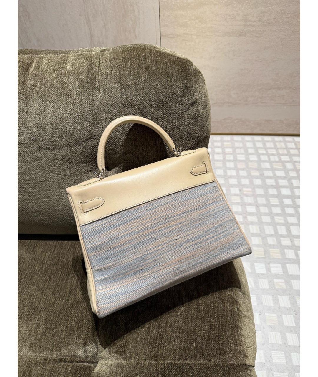 HERMES Бежевая кожаная сумка с короткими ручками, фото 4