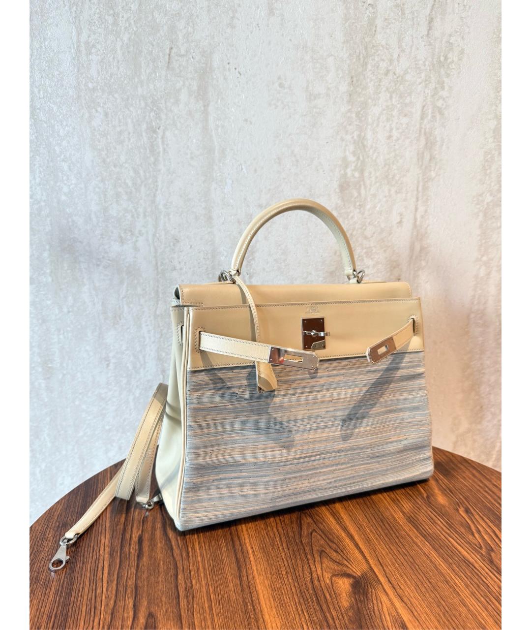 HERMES Бежевая кожаная сумка с короткими ручками, фото 5