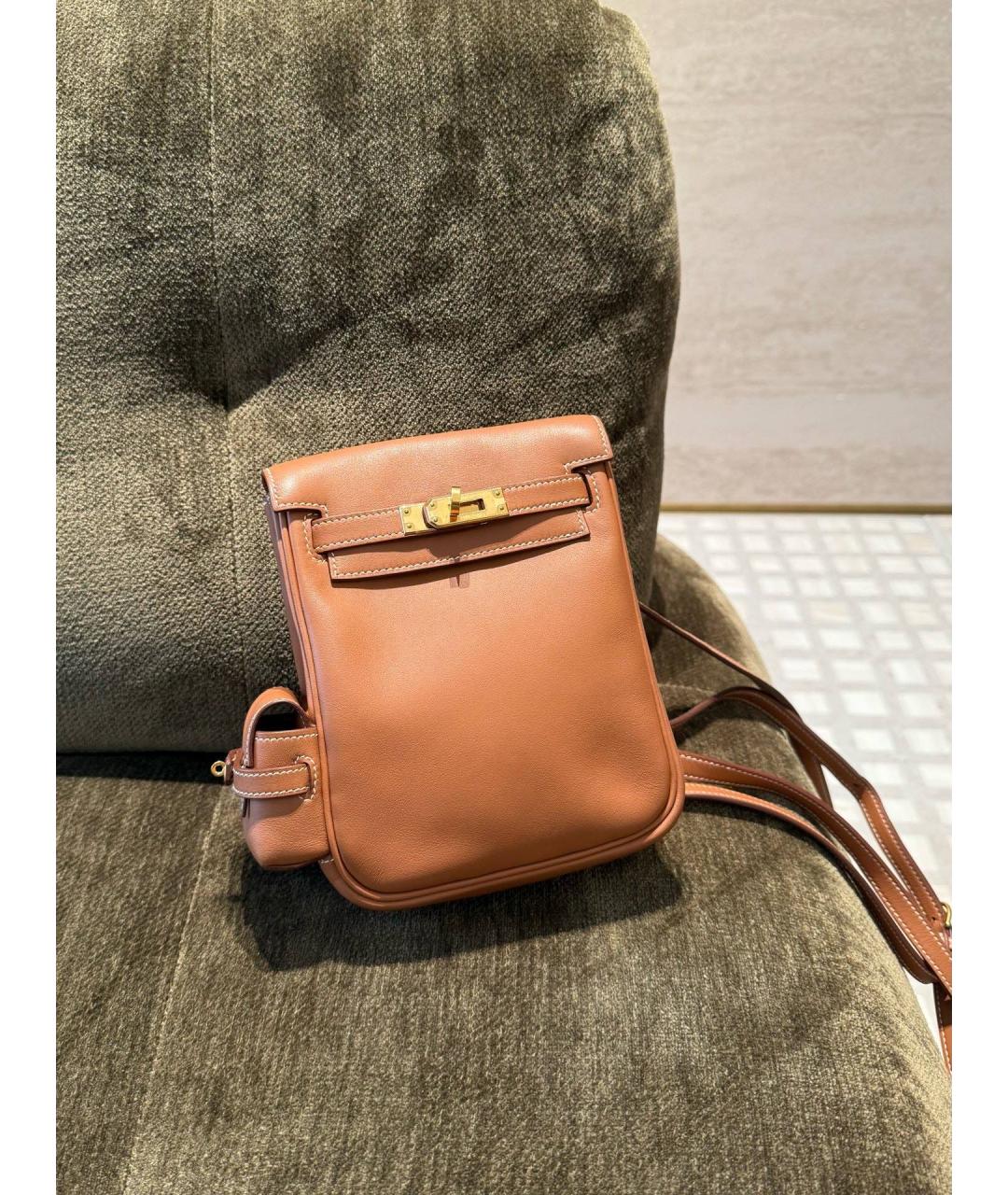 HERMES Коричневый кожаный рюкзак, фото 4