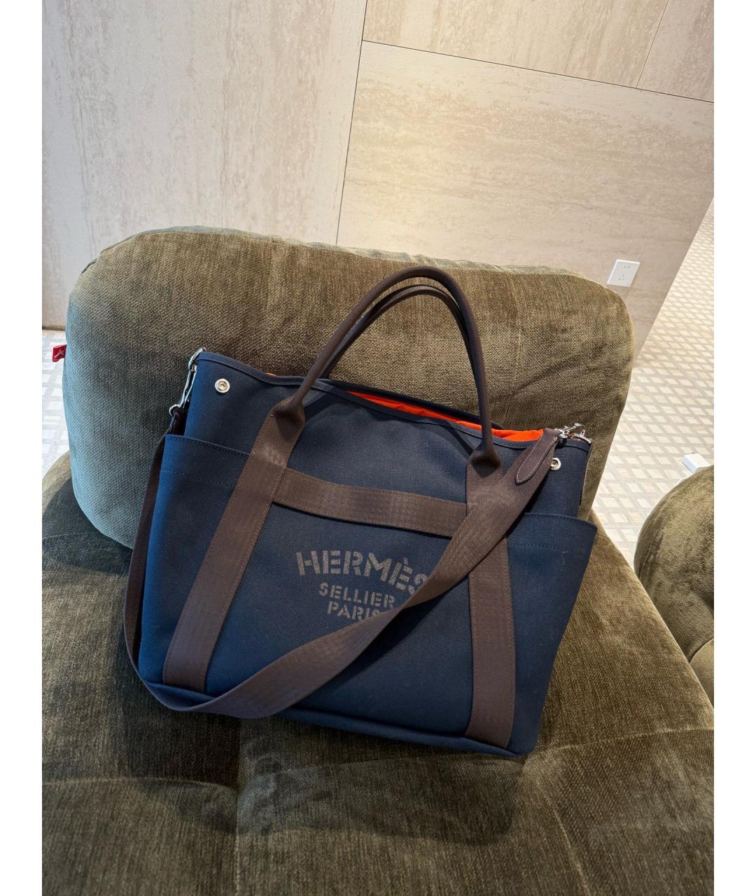 HERMES Голубая деним сумка тоут, фото 3