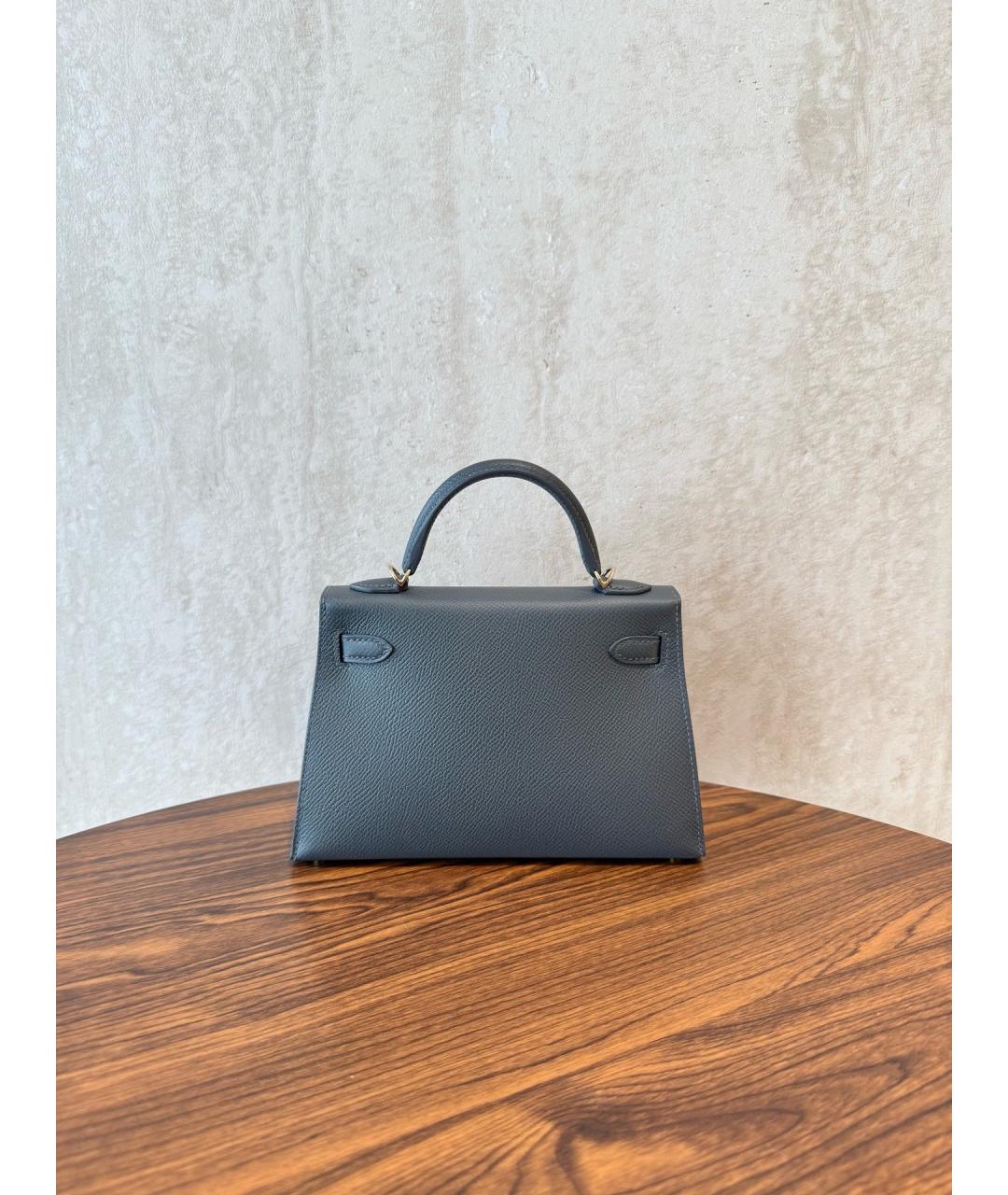 HERMES Серая кожаная сумка с короткими ручками, фото 5