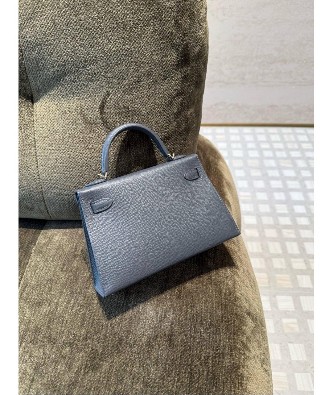 HERMES Серая кожаная сумка с короткими ручками, фото 4