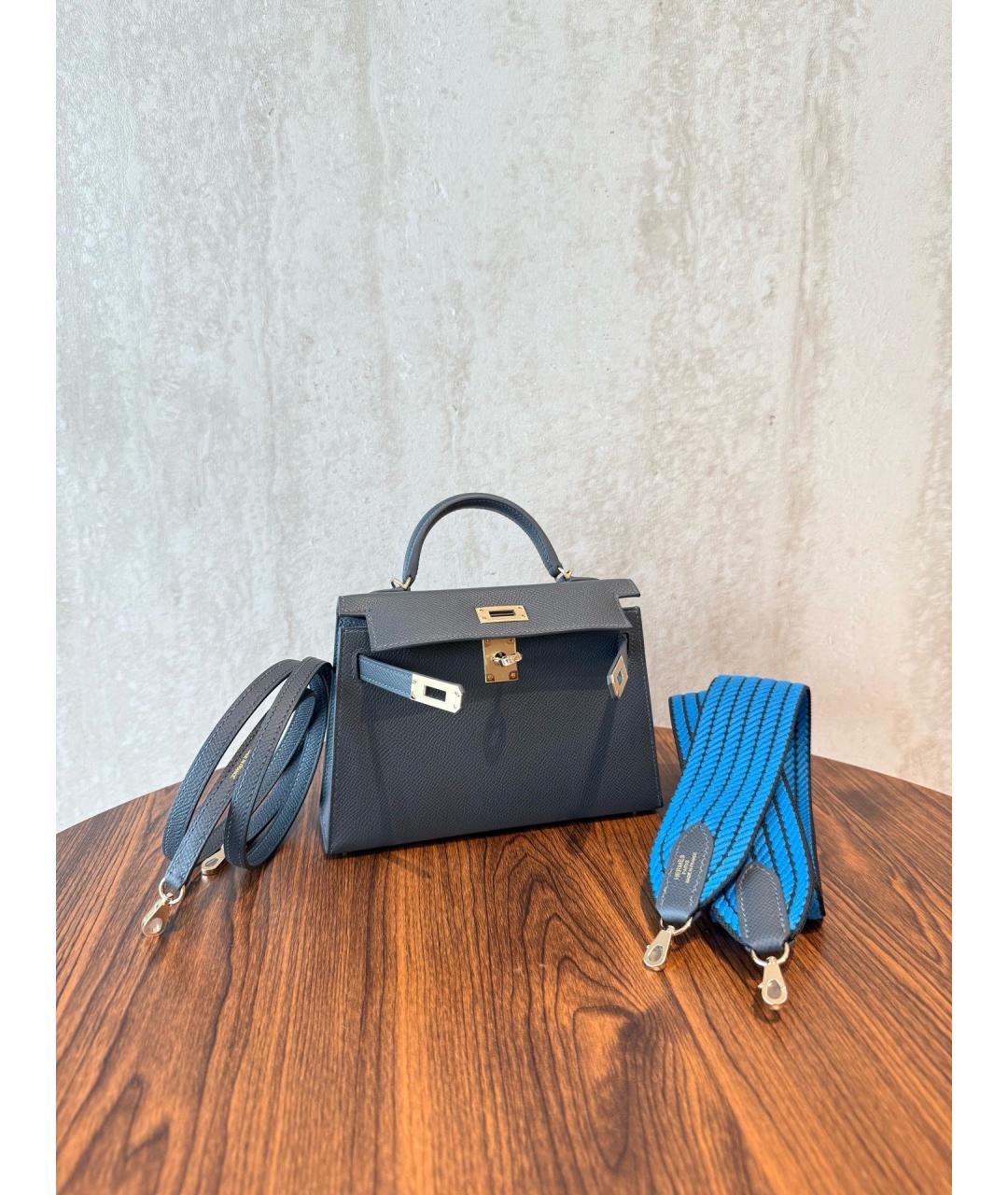 HERMES Серая кожаная сумка с короткими ручками, фото 6