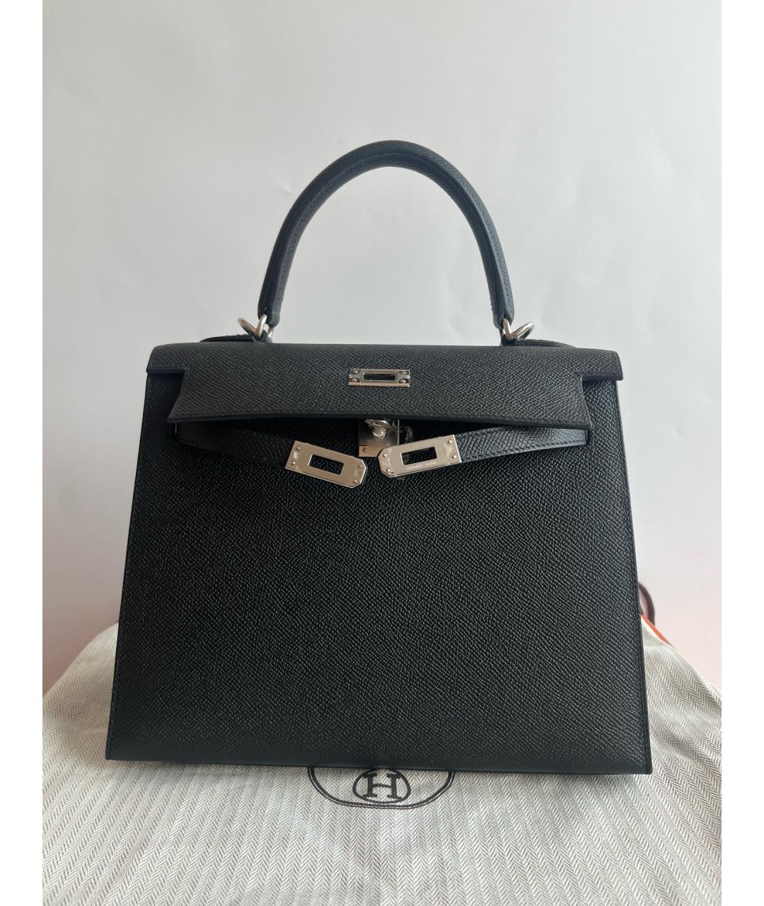 HERMES Черная кожаная сумка с короткими ручками, фото 10