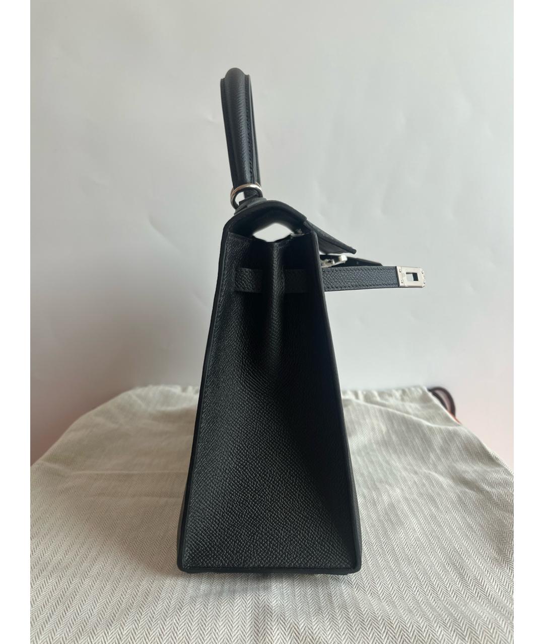 HERMES Черная кожаная сумка с короткими ручками, фото 5