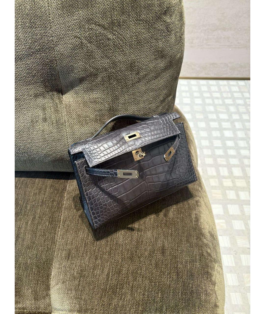 HERMES Серая кожаная сумка с короткими ручками, фото 3