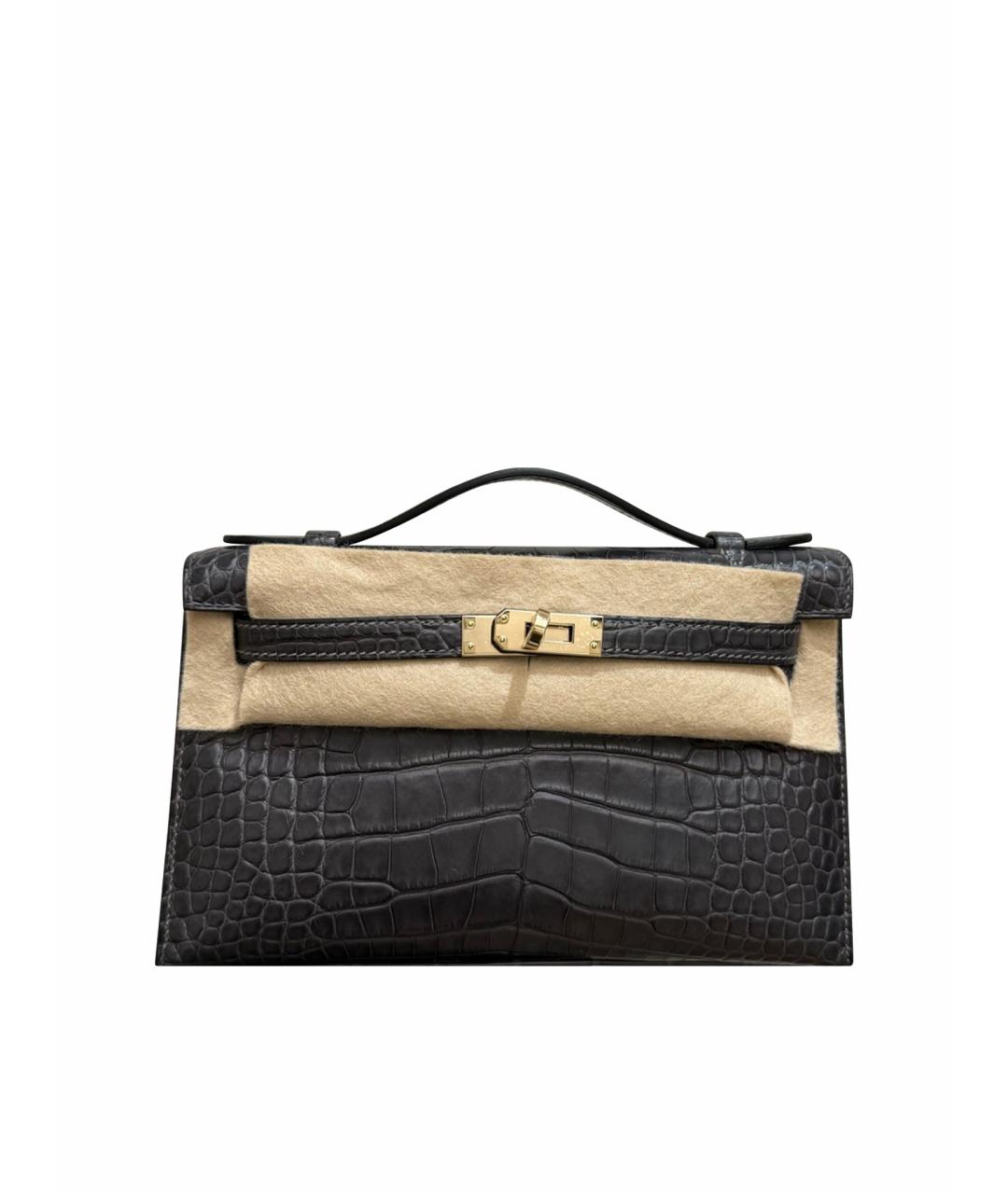 HERMES Серая кожаная сумка с короткими ручками, фото 1