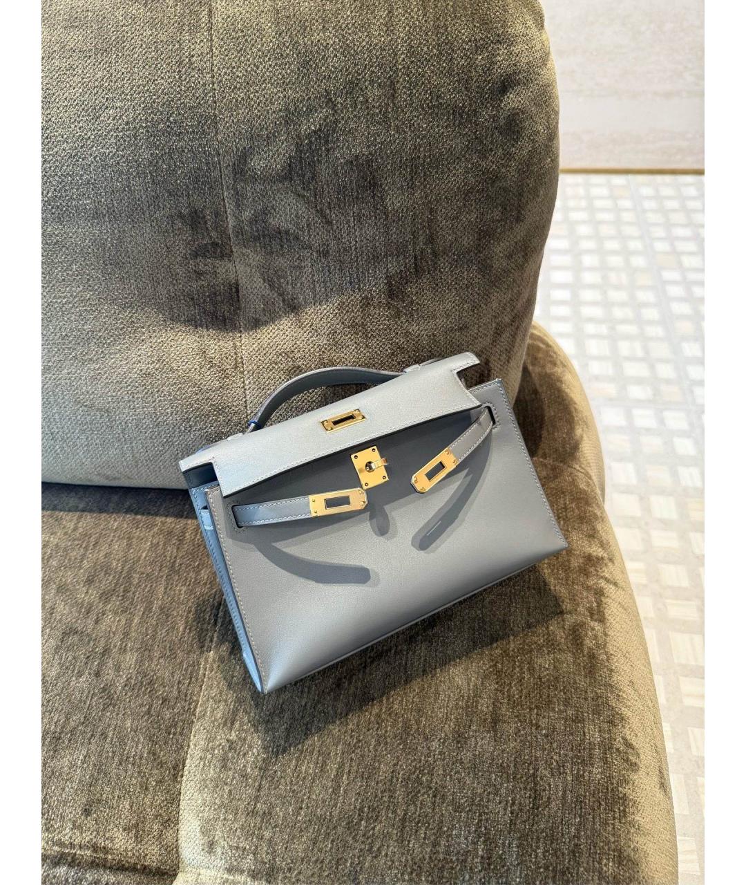 HERMES Серая кожаная сумка с короткими ручками, фото 2