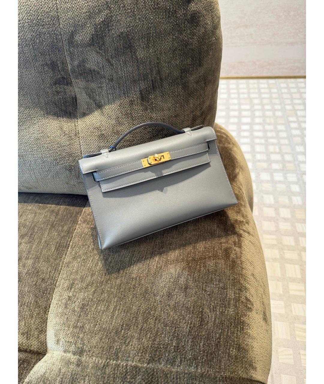 HERMES Серая кожаная сумка с короткими ручками, фото 3