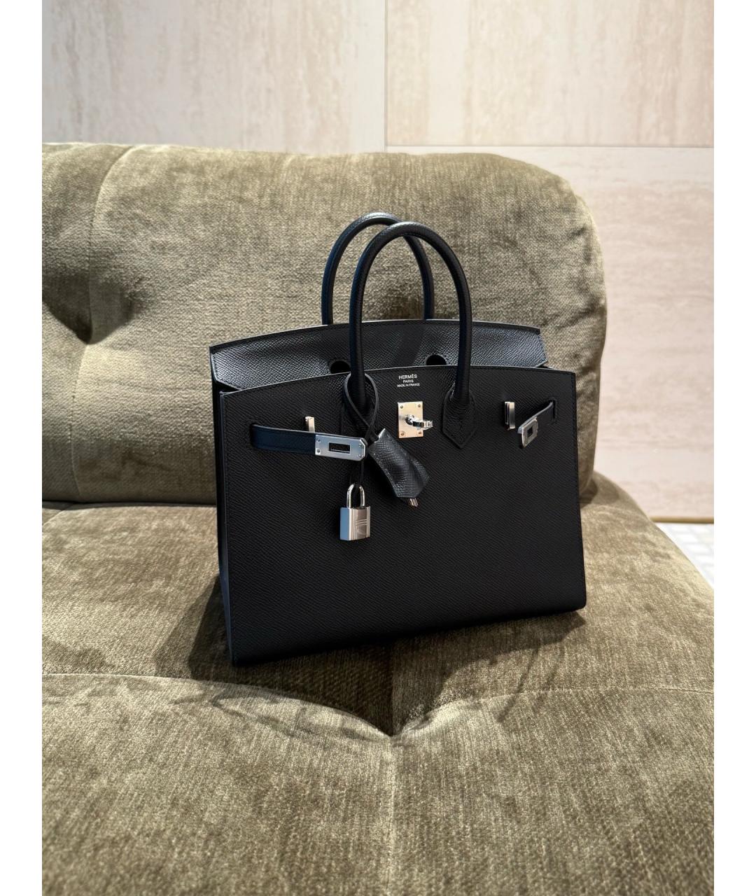 HERMES Черная кожаная сумка с короткими ручками, фото 2