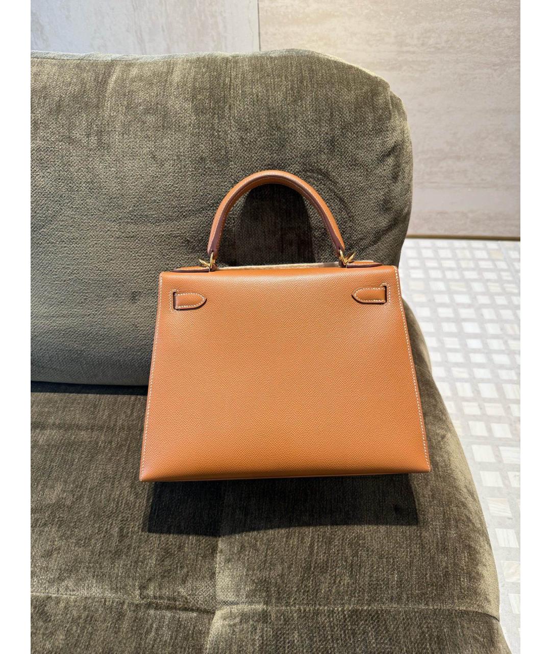 HERMES Коричневая кожаная сумка с короткими ручками, фото 3