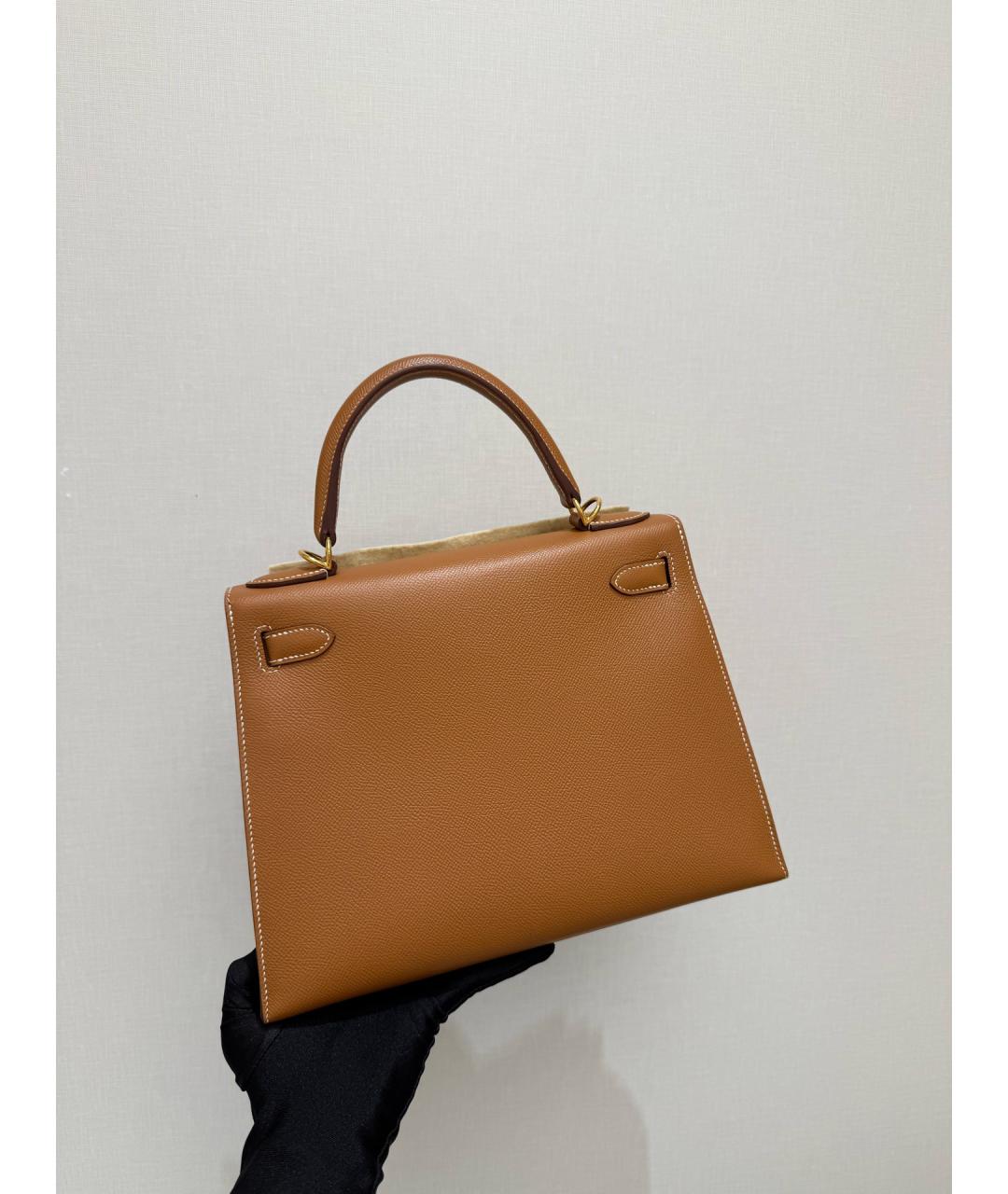 HERMES Коричневая кожаная сумка с короткими ручками, фото 5
