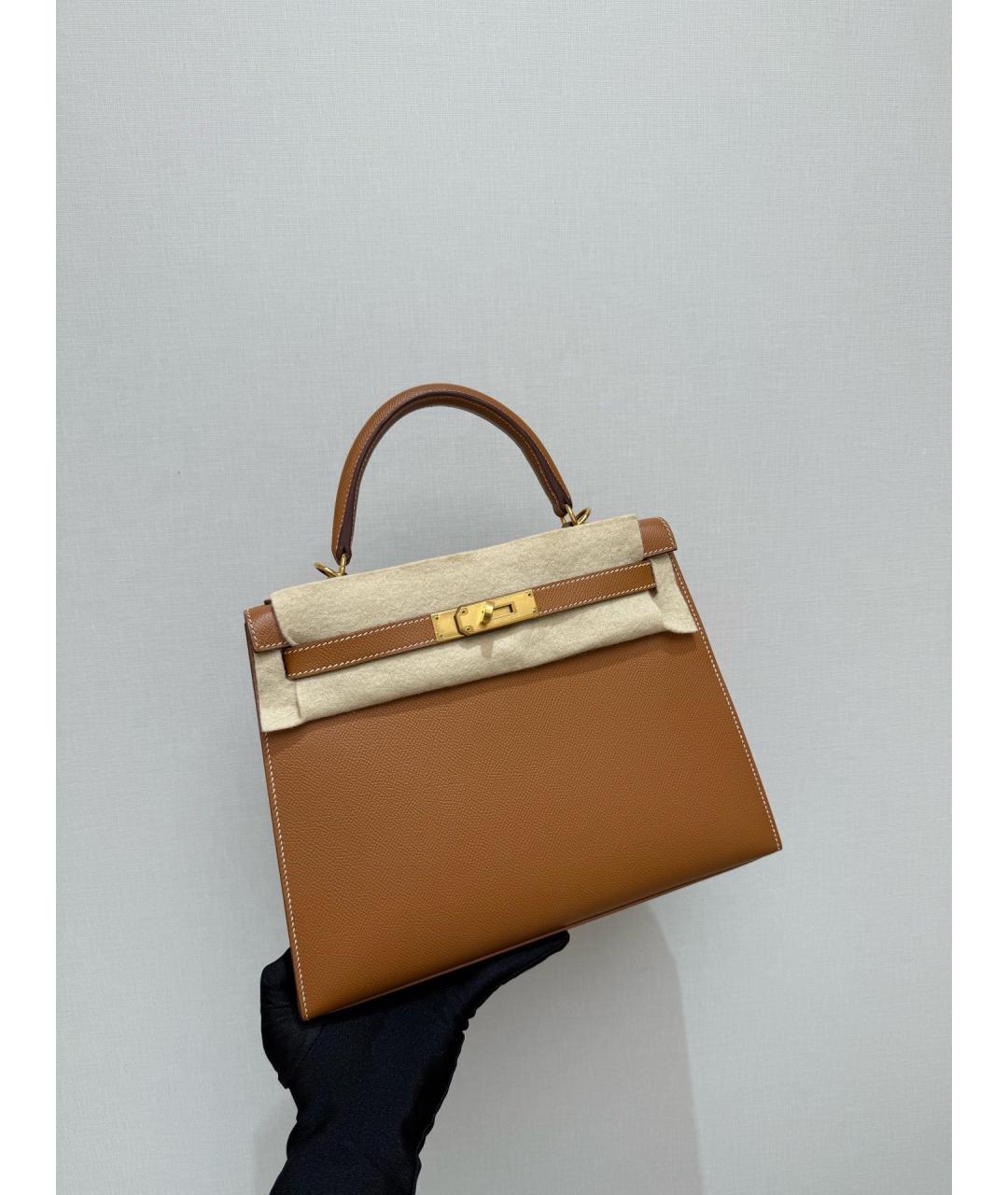HERMES Коричневая кожаная сумка с короткими ручками, фото 4