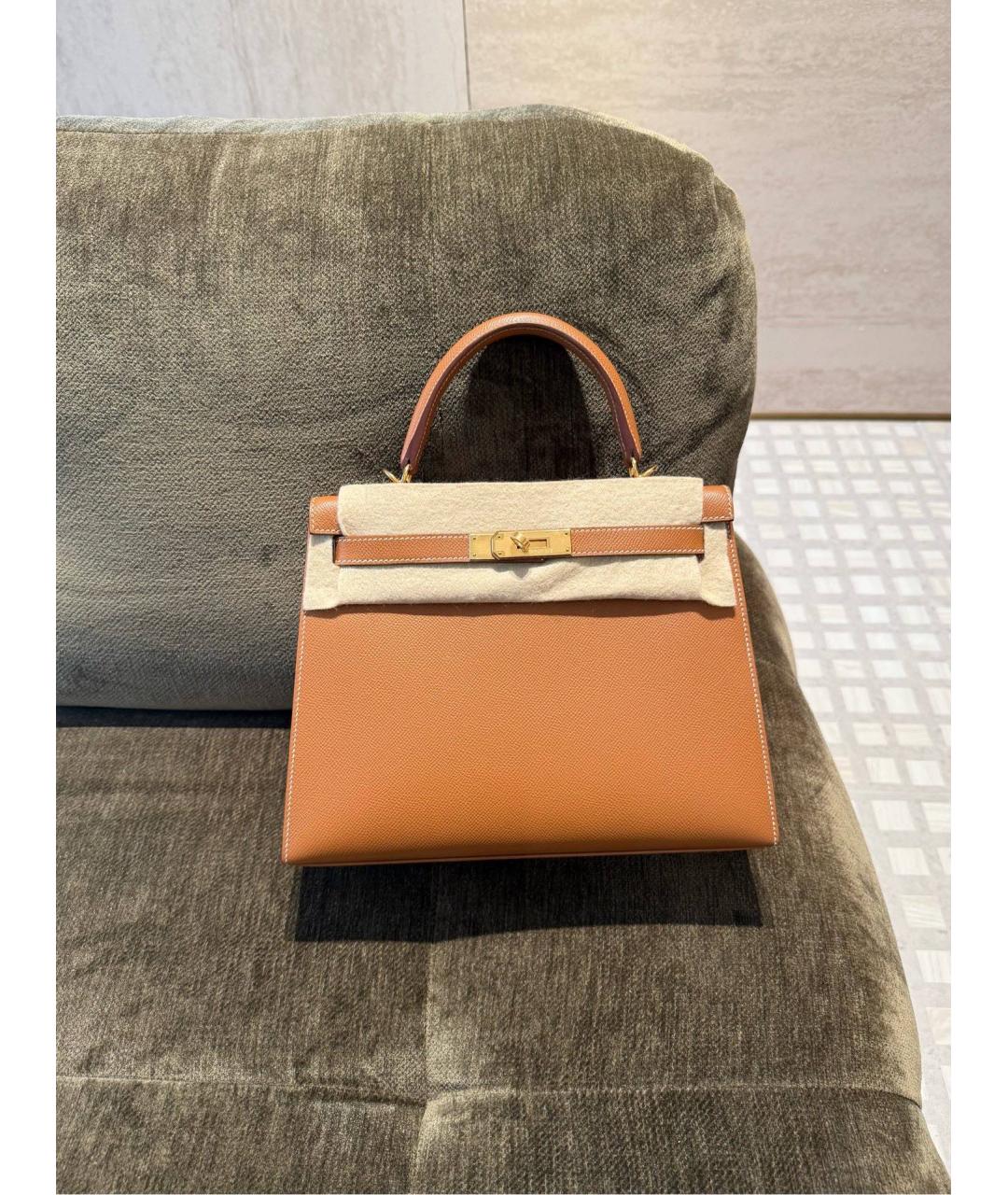 HERMES Коричневая кожаная сумка с короткими ручками, фото 2