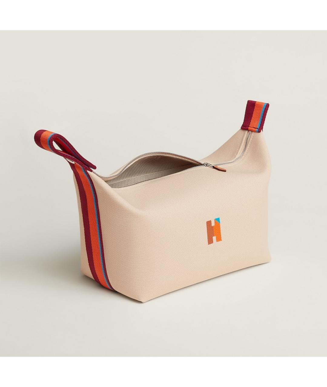 HERMES Белая тканевая косметичка, фото 4