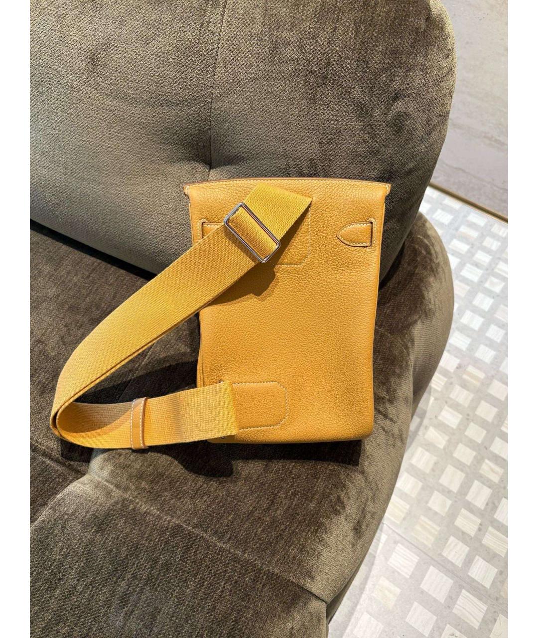 HERMES Горчичная кожаная сумка через плечо, фото 3