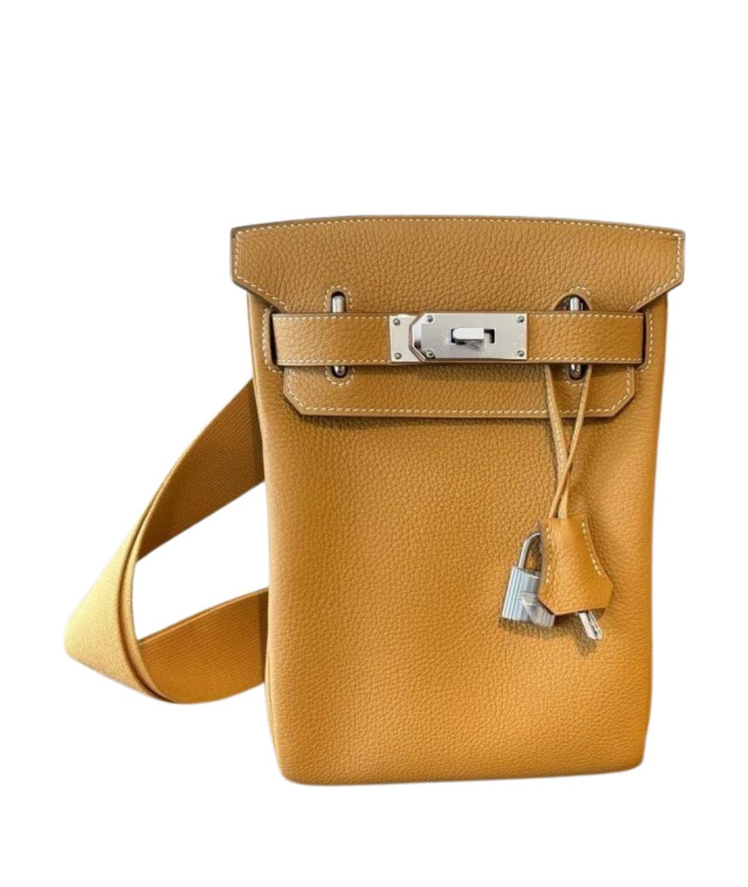 HERMES Горчичная кожаная сумка через плечо, фото 1